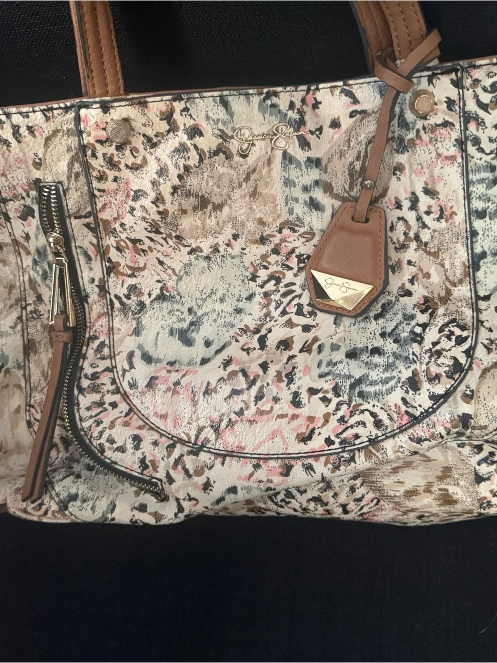 Jessica Simpson Multicolor Animal-Print Tote with Tan Accents
